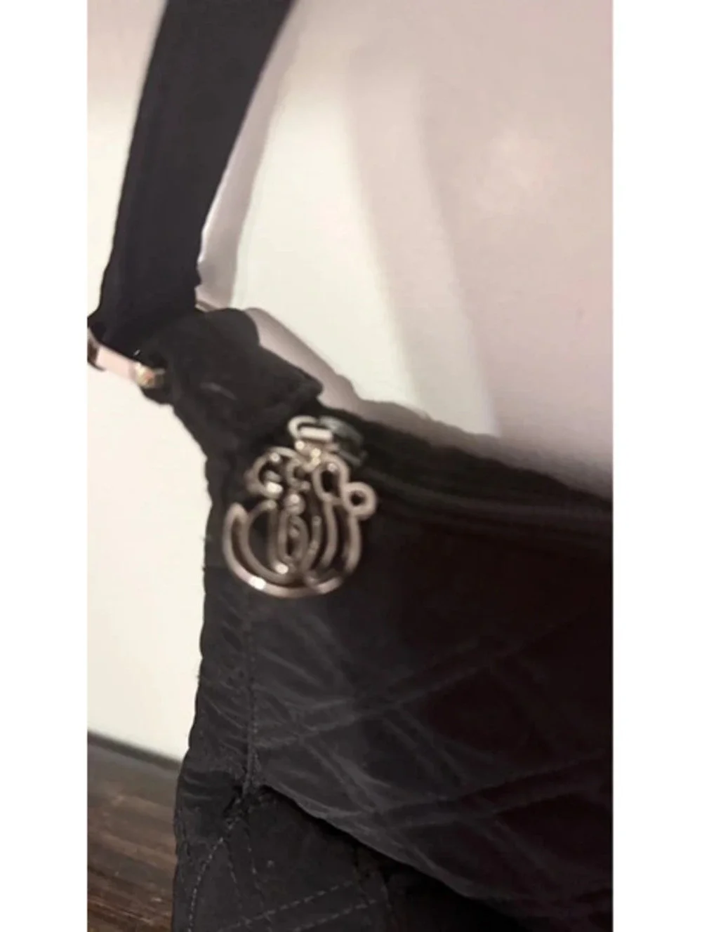 Vera Bradley solid black quilted shoulder bag silver-tone metal toggle clasp